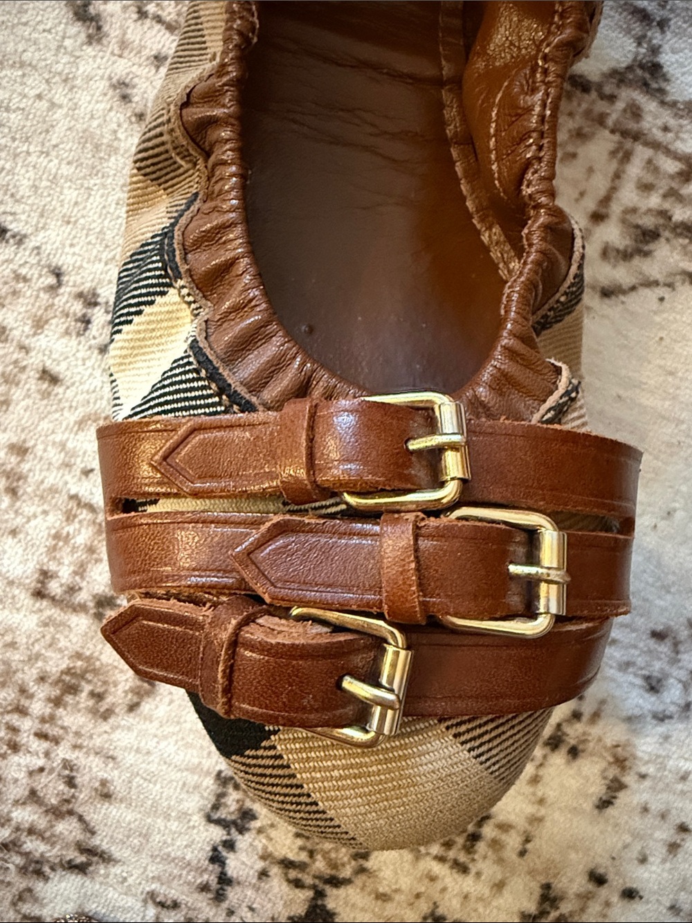 Burberry Brown Plaid Leather-Trim Ballet Flats - Picture 3 of 5